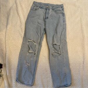 Shein Jeans Wide Leg Light Wash distressed High Rise Denim Pants Womens L